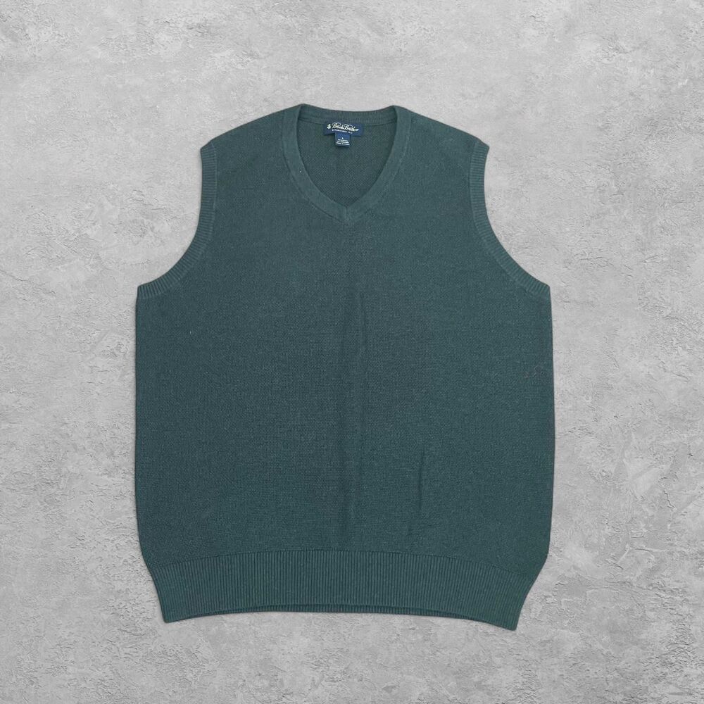 Brooks Brothers Cotton Cashmere Sweater Vest Mens L Green V Neck Old Money